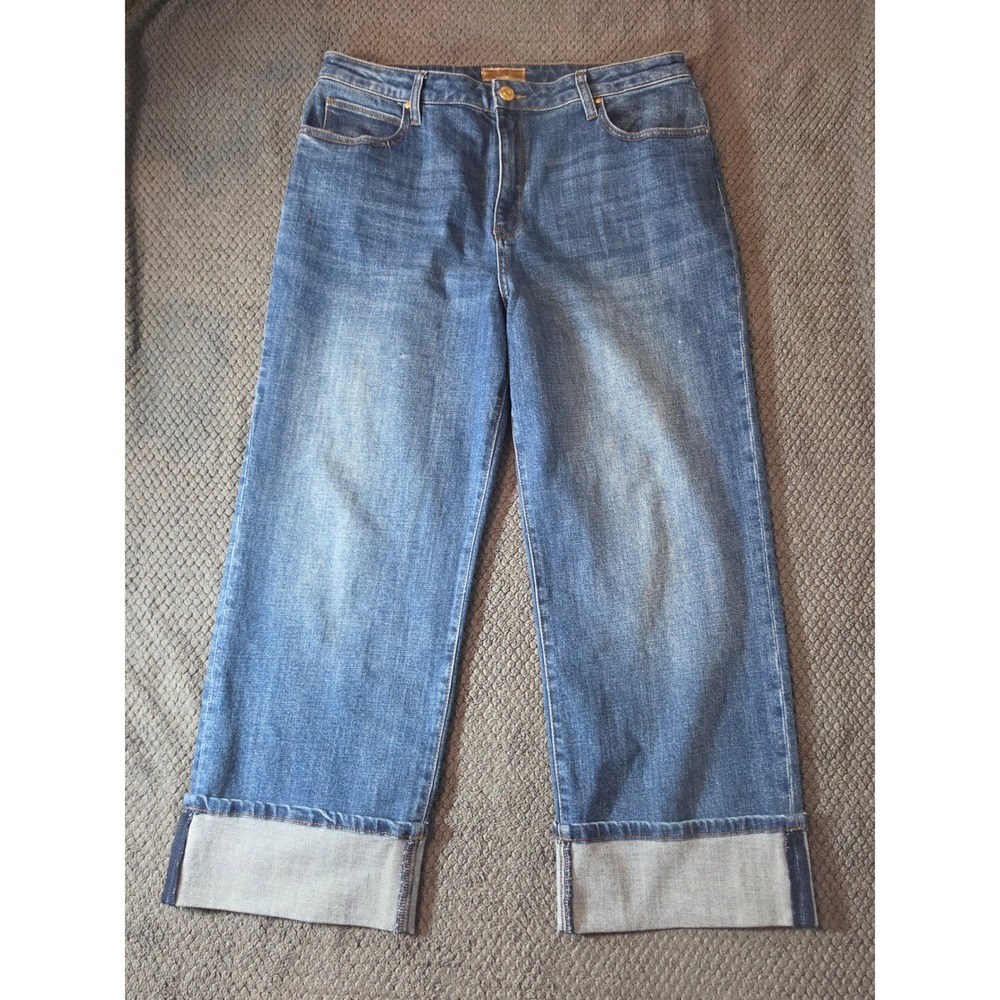 KUT from the kloth Womens 12P Blue Wide Leg Cuffed Crop Jeans High Rise Denim